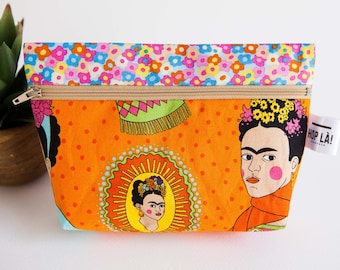 Makeup Bag, Cosmetic Pouch, Travel Makeup Pouch, Frida Kahlo, Bright Pouch, Woman Face, Zipped, Travel Bag, Mexican Lady, Frida Accessoires