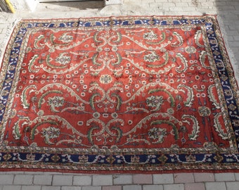 Vintage Turkish Rugs, Isparta Area Rug, Oriental Anatolian Rug, Middle Eastern Rug, Hand Made Rug, Distressed Rug for Living Room