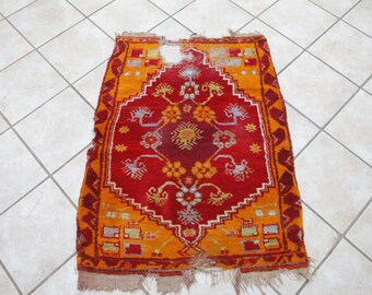 Vintage Turkish Rug, Small Rug, Red Rug, Lively Colors, Boho Lux, Shabby Chic, Anatolian Rug