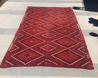 Vintage Caucasian Anatolian Kilim Rug, Distressed Kilim Rug, Runner Rug, Modern, Area Rug, Notonly Rugs, Red Kilim Rug