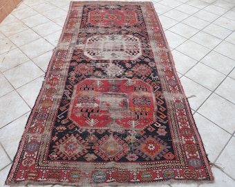 Vintage Qazaq Rug, Handmade Rug, Ethnic Rug, bohemian rug, Turkish rug, Faded Rug Runner, Hall Rug