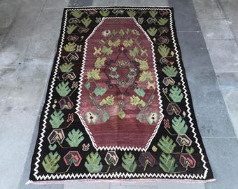 Vintage Caucasian Anatolian Kilim Rug, Distressed Kilim Rug, Runner Rug, Floral & Abstract, Area Rug, Notonly Rugs