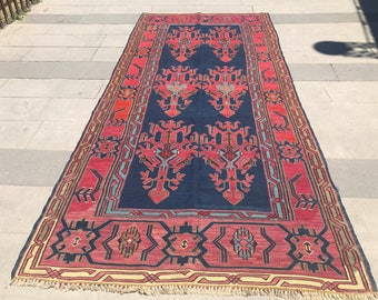 Vintage Anatolian Kilim Rug, Distressed Kilim Rug, Runner Rug, Floral & Abstract, Notonly Rugs