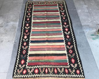 Vintage Caucasian Anatolian Kilim Rug, Distressed Kilim Rug, Karabag Runner Rug, Floral & Abstract, Area Rug, Notonly Rugs, Pastel Rug