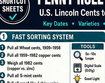 Guide de chasse au penny, liste de contrôle pour quelques centimes, erreurs Lincoln Cent, collection de pièces de monnaie imprimable, téléchargement numérique
