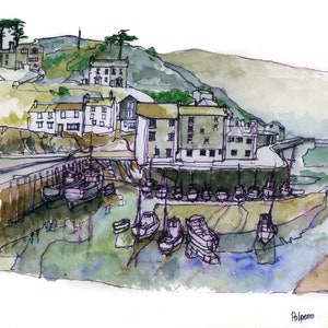Polperro Harbour in Green and Grey
