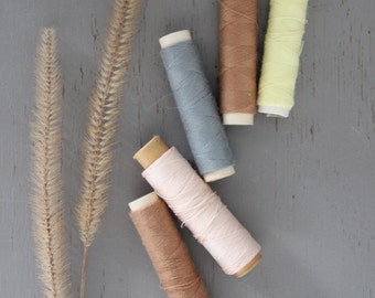 Vintage Bobbins Thread/Set of 5/Pastel Cotton/1960s/Haberdashery Supplies/Sewing Accessories/Needlework/Yellow Pink Brown Gray/Light Color