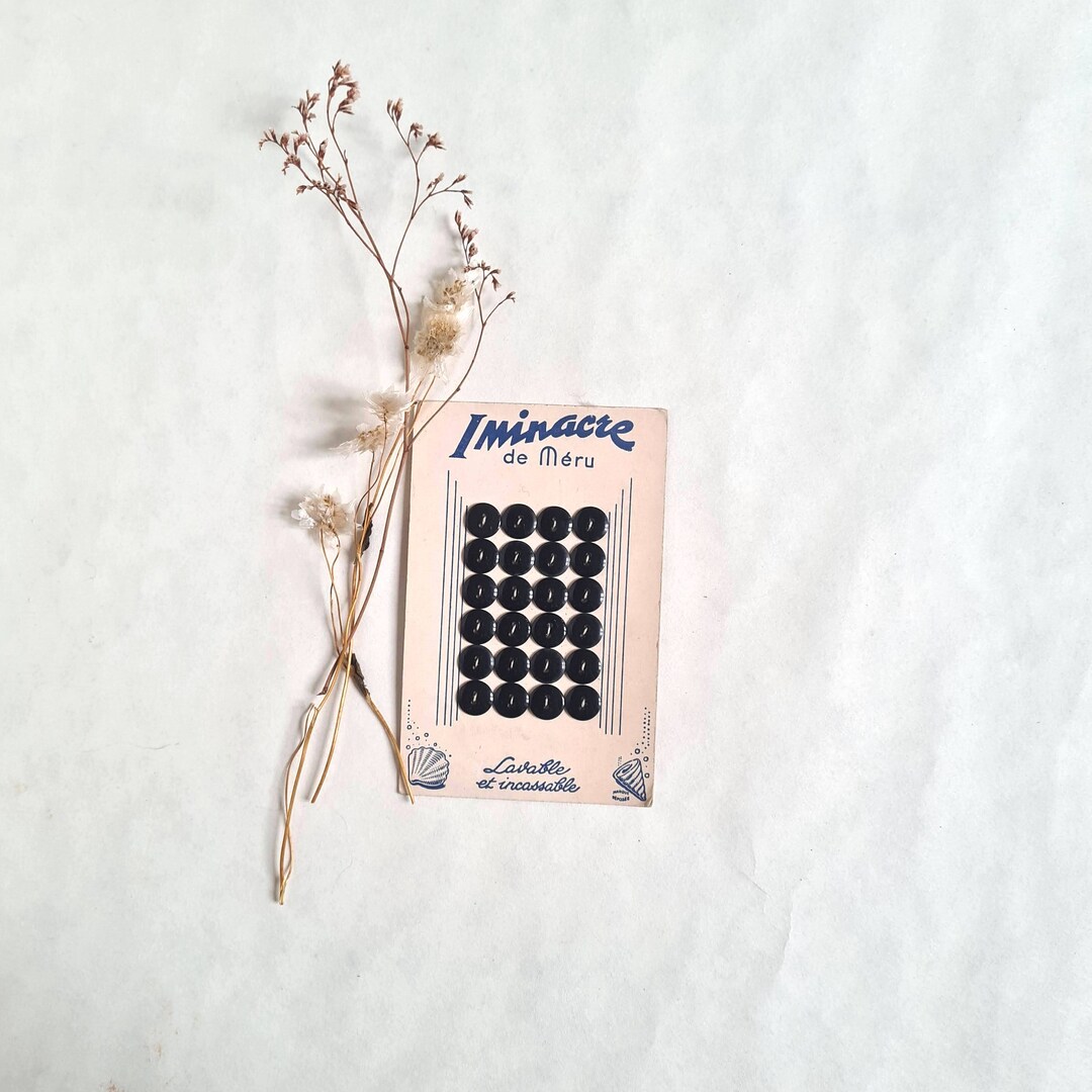 Vintage Haberdashery Sewing Buttons Set 24/black Round Small Shiny 2