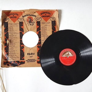 Disco in vinile vintage grammofono platino musica antica copertina originale custodia in carta La Voix De Son Maître Marechiare Ideal melody red