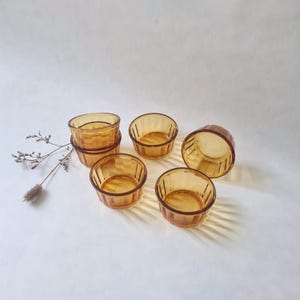 6 ramequines vintage/vidrio ámbar naranja/marca francesa Vereco/vajilla francesa/redonda acanalada/nostalgia familiar/postre de la infancia de la abuela