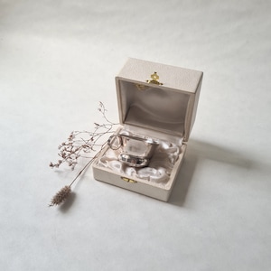 Vintage silver-colored metal cup/case gift box/baptism birth communion/old classic chic collection/French France luxury dish tableware