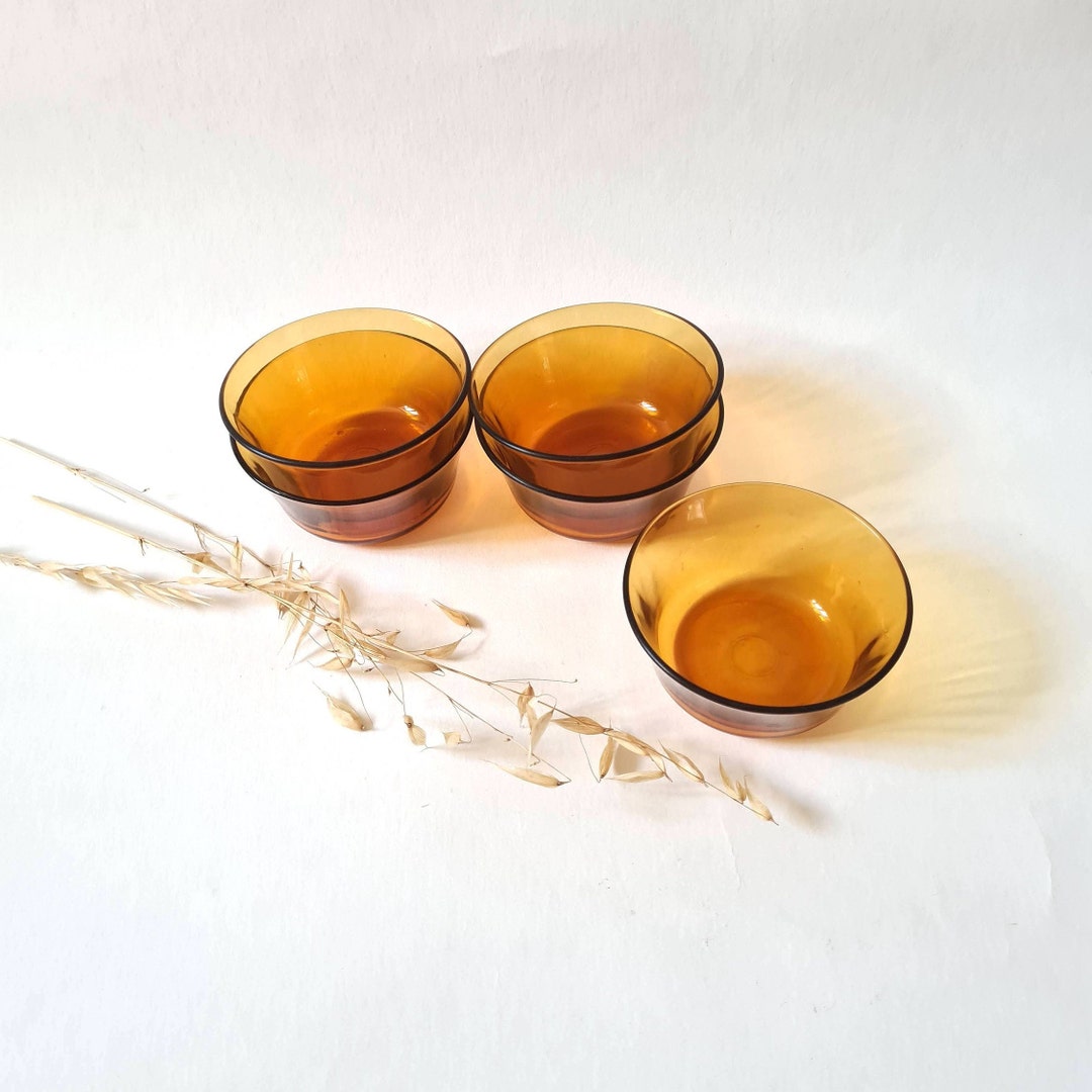 Vintage Transparent Orange Glass Cup Bowl Set of 6 Tableware Meal Table