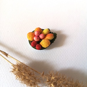 Vintage miniature porcelain/handmade/house dolls accessory/mini cup fruit food/ceramics resin/flea market/collectibles toys crafts