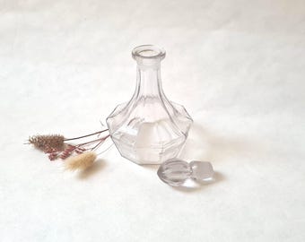 Vintage glazen fles/transparant kleurloos/Art Deco retro stijl/kaptafel boudoir badkamer/oude klassieke chique/decoratieve decoratie