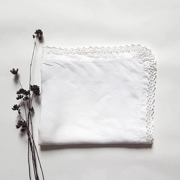Vintage taie oreiller blanc coton brodé main broderie anglaise lit literie linge maison chambre accessoire fourniture années 20 housse