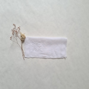Vintage muslin cotton veil handkerchief/white square hand embroidered/fine embroidery relief flower pattern/birth engagement baptism gift