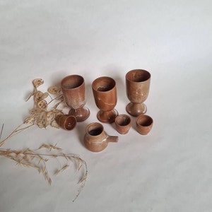 Vintage sandstone cup/mug mazagran/brown beige/handmade France artisanal/rustic kitchen meal drink/service coffee tea/pot milk egg cup