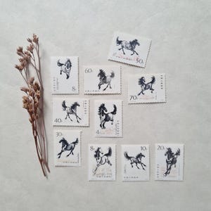 Sellos postales antiguos/colección postal/caballos al galope/tinta Xu Beihong China/obra de arte/pintura tradicional/serie filatélica 10