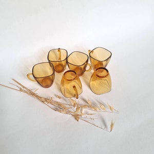 Servizio da 6 tazze vintage Vereco con manico/caffè/tè/vetro arancione trasparente/anni &#39;60-&#39;70/tazza da caffè/tavolo da cucina/stoviglie in stile retrò chic