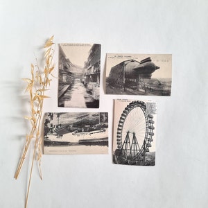 Vintage carte postale/noir blanc/photographie Paris France/Dirigeable Aérostation/ Grande Roue/St Cloud embarcadère/tannerie singes Gobelins