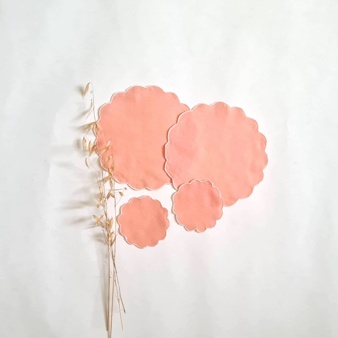 Vintage Salmon Pink Placemat White Round Cotton 4 Assortment Etsy