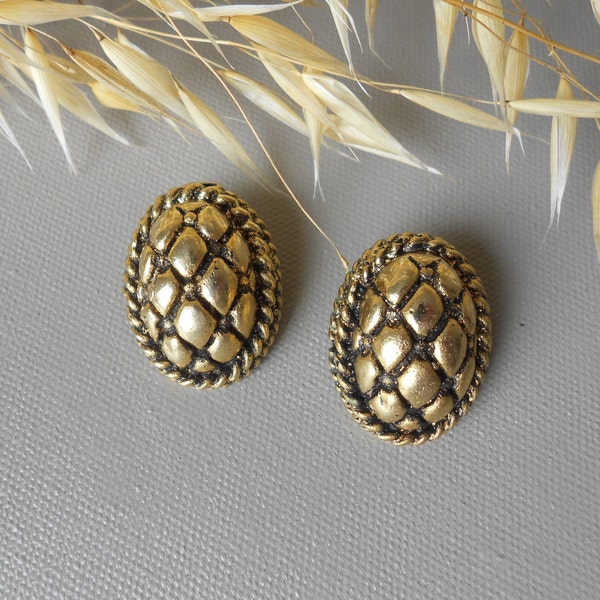 Earrings vintage jewels golden pine cone clips jewelry old nature vegetal pair 60s france flea market french paris gift