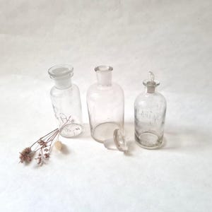Vintage 3 Flaschen Flaschen/Chemie Chemiker Labor/Apothekerschrank Kuriosität/Apotheke/Dekorative Dekoration/alt 1940