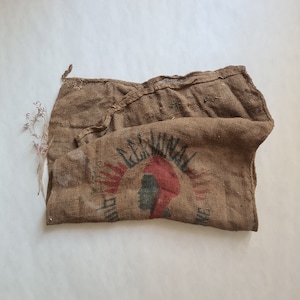 Vintage jute canvas bag printed &quot;Germinal Quimper Bretagne&quot;/old rustic country decor/French agricultural farm country France/supply tool