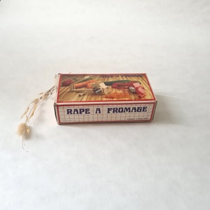 Vintage cheese grater removable drum mill/white plastic stainless steel box original packaging/old retro kitchen utensil/Hong Kong kitsch
