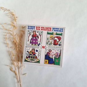 Vintage jeu jouet puzzle/ancien boite de 4 cartonné plastifié/enfant collection Hollande/motif fillette/couleur multicolore/Kiddy Rie Cramer