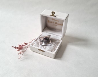 Vintage silver plated napkin ring/Saint Médard Paris goldsmith/white box set/artisanal handmade/baptism birth gift/French table art luxury