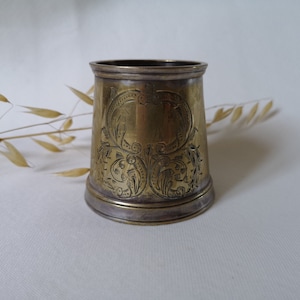 Vintage XIXth old silver cup timpani baptism goblet old E.P.N.S. hand engraved antique ceremony antique collection french flea market