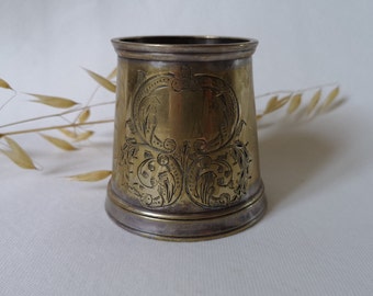 Vintage XIXth old silver cup timpani baptism goblet old E.P.N.S. hand engraved antique ceremony antique collection french flea market