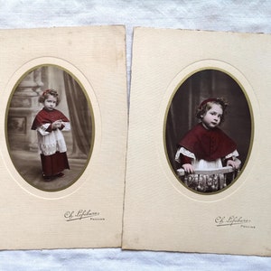 ヴィンテージ写真ポートレート少女 1910 年代フランスアンティーク子供壁装飾黒白赤フリーマーケット期間紙ポスター