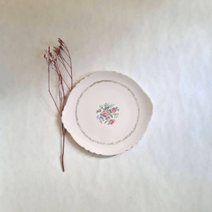 Vintage dish tray plate ceramic porcelain Orchies Moulin Des Loups France/service presentation cake pie/white gold golden flower shabby chic