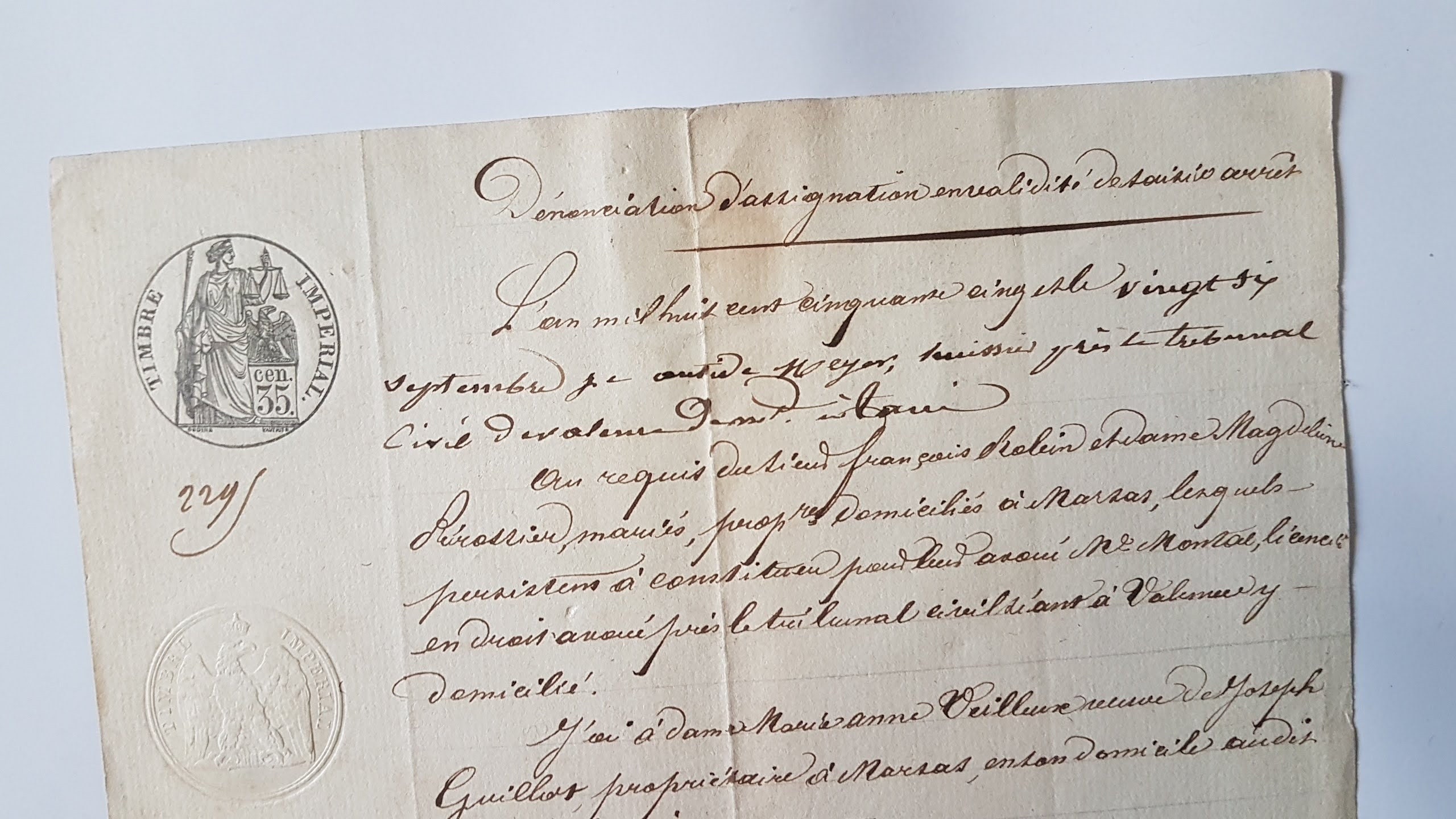 アンティークヴィンテージ手書き文書/19世紀 1855年/歴史的公証人