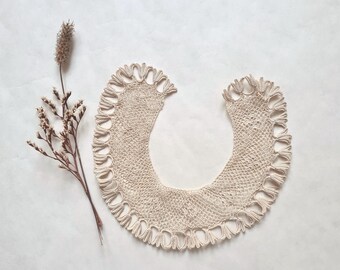Vintage crochet collar/ecru beige/artisanal handmade/old era/fashion accessory/sewing/sewing/baby child small size/cute elegant/French