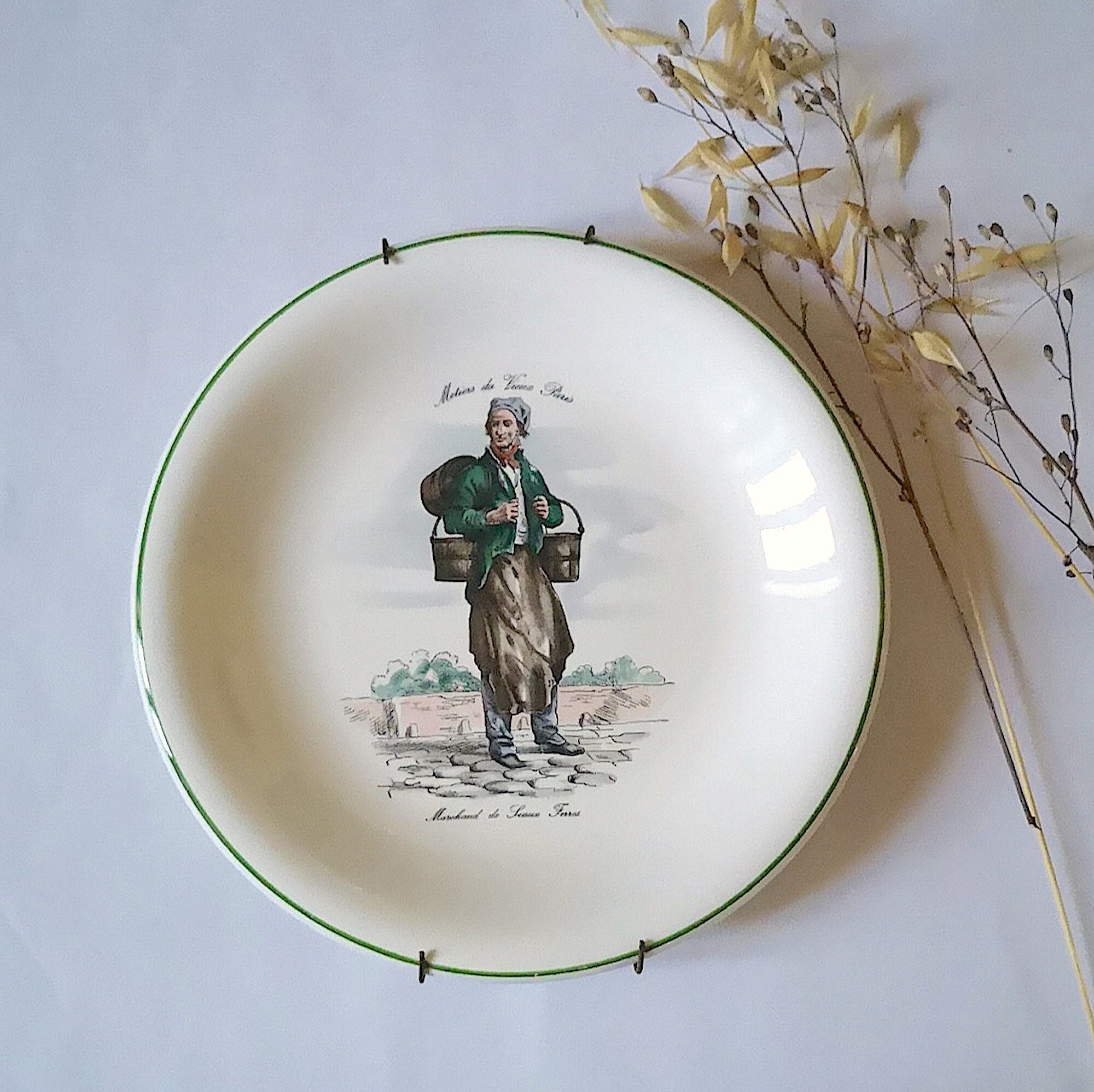 Vintage Porcelaine Décoration Maison Murale Collection Métier Du Vieux Paris Marchand de Seaux Ferré