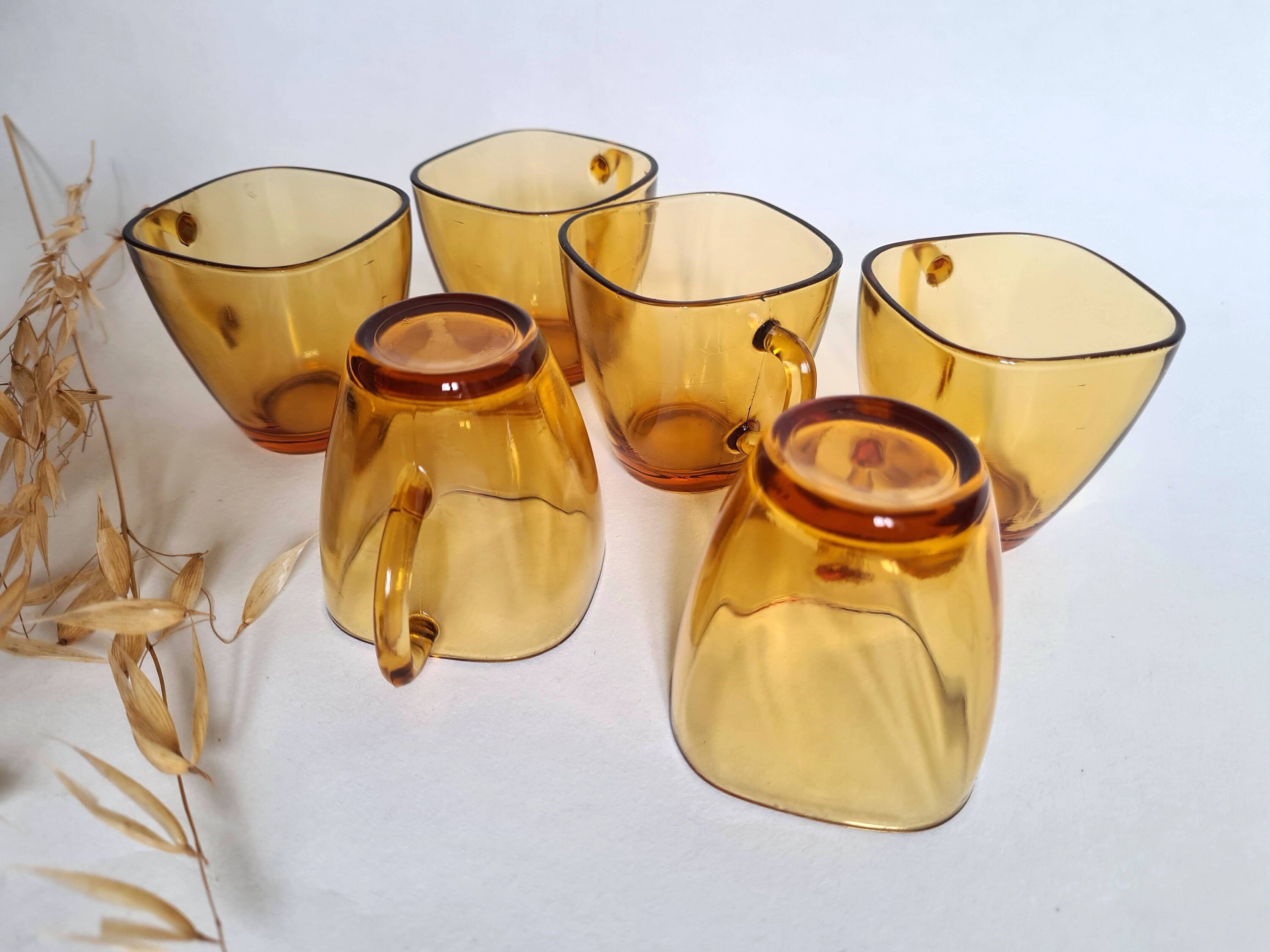 Service 6 Tasses à Café Vintage – Ambré/orange – Style Véréco – Années 70 – Très Bon état