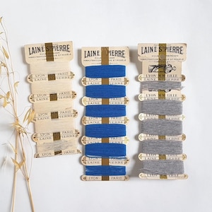 Vintage fil laine repriser/marque Saint Pierre France/mercerie accessoire fourniture/couture coudre outil/blanc bleu gris/cartons lot 3