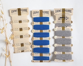 Vintage wool yarn darning/french brand Saint Pierre France/haberdashery accessory supply/sewing sew tool/white blue grey ecru/boxes