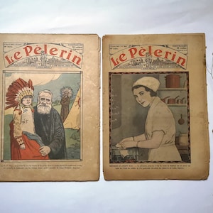 ヴィンテージ雑誌：1930年代の新聞「ル・ペルラン」2冊/フランスの週刊
