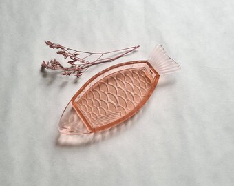 Ciotola vintage a forma di pesce/tazza ramekin vuota/vetro stampato rosa trasparente/tazza vassoio servizio cucina/aperitivo caramelle