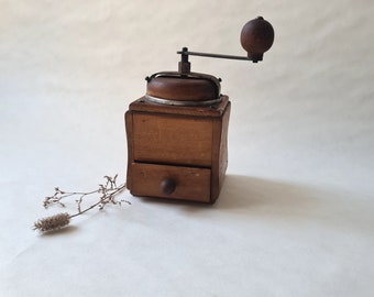 Vintage Coffee Grinder/Wood Metal Manual Crank/France French antiques Roaster Roasting Bar Brewery Kitchen Home Decor rustic countryside