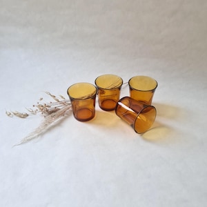 Vintage Duralex transparent orange glasses/set of 4 retro crockery tumbler/made in France French/glassware table service drink/flea market