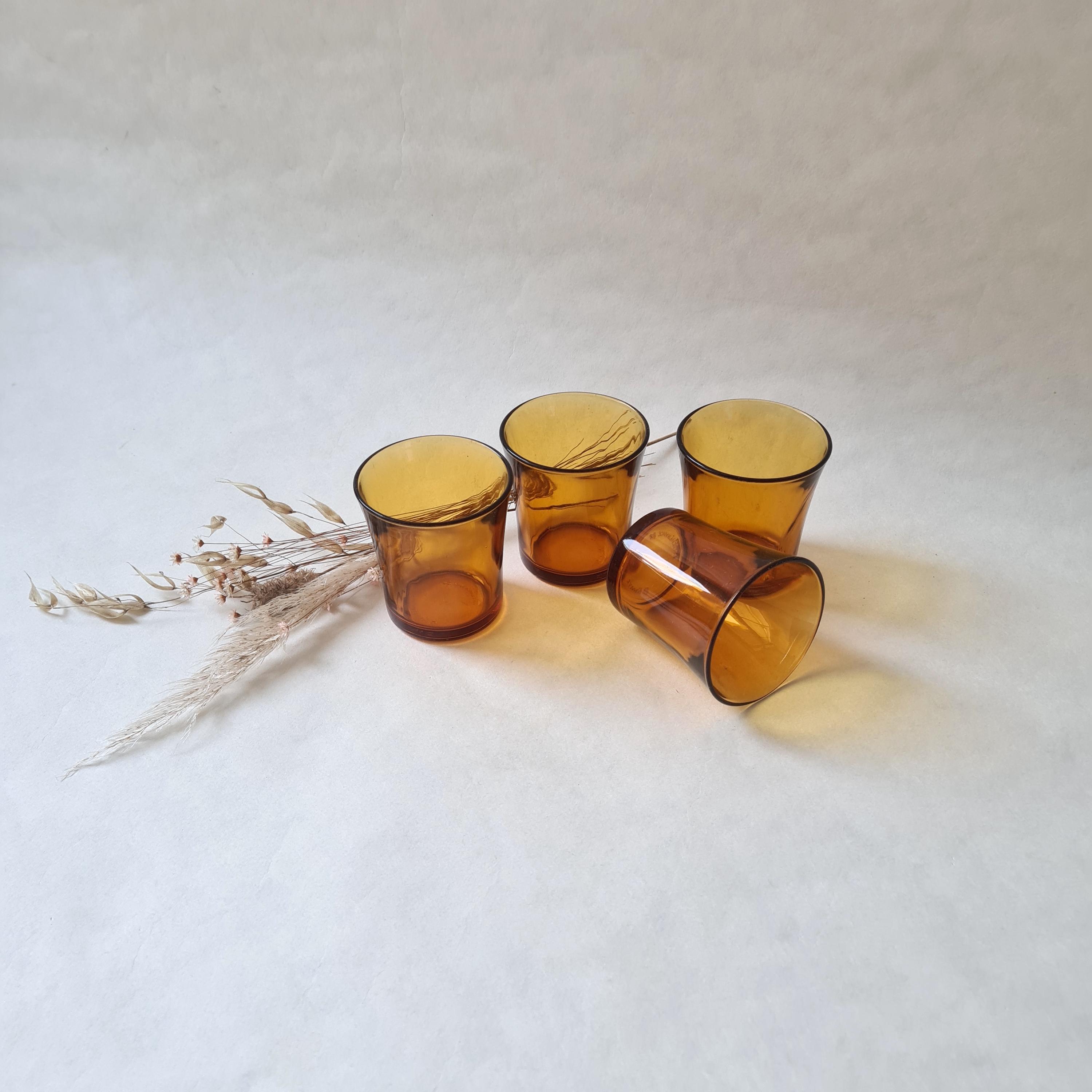 Vasos vintage Duralex naranja transparente/juego de 4 vasos/vajilla retro/fabricada en Francia/cristalería francesa/servicio de bebidas