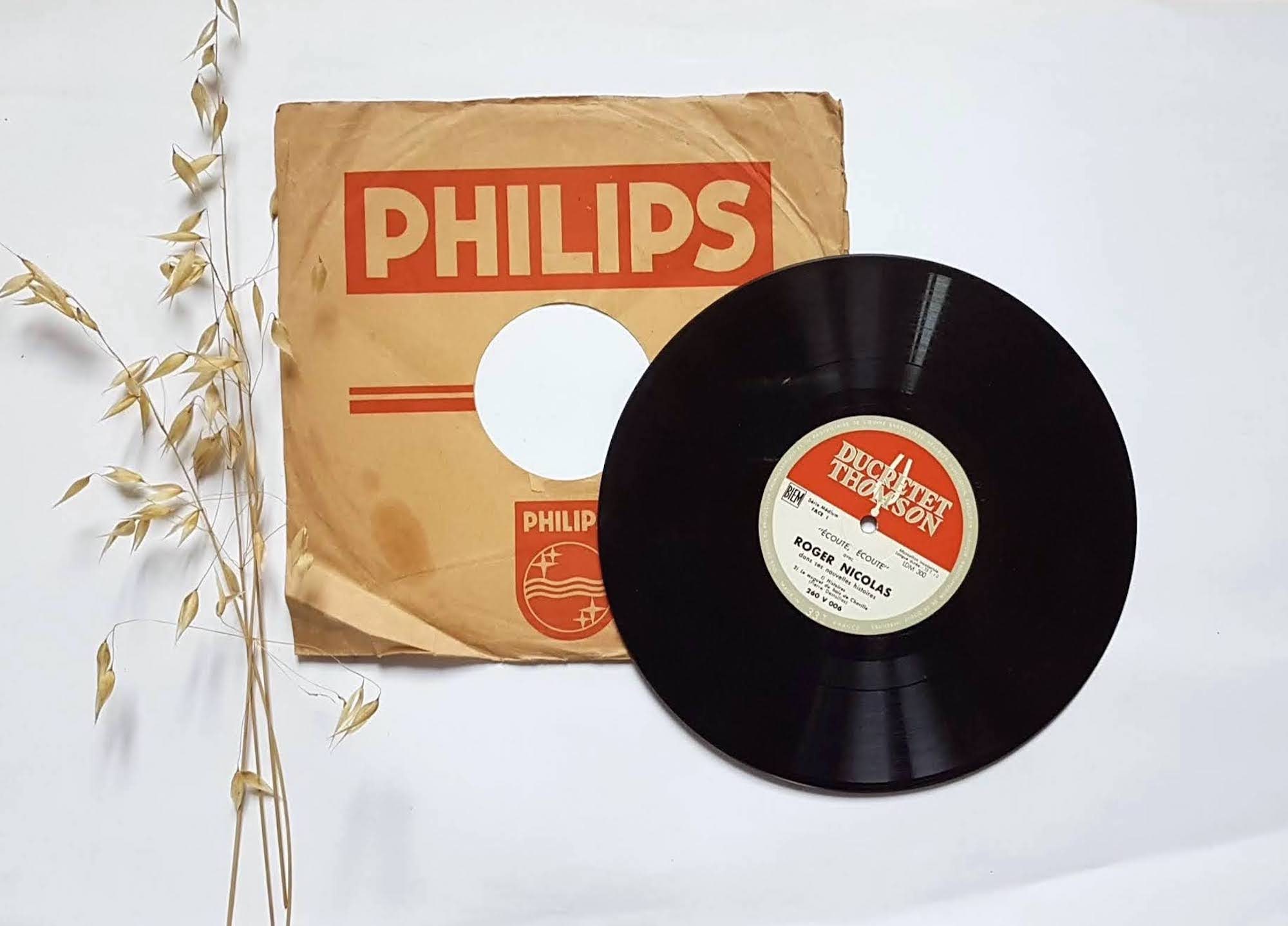 Vintage old retro vinyl record original cover Ducretet Thomson Philips Roger Nicolas "listening listening" stories Chaville french humorist