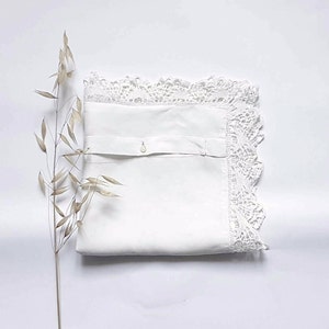 Embroidered pillowcase old 1940 white 66x69 cm  flower embroidery  old vintage linen  French antique bed linen 40's