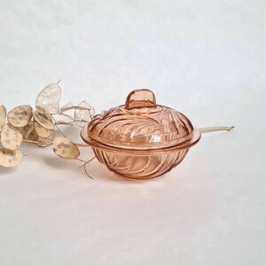 Vintage bonbonnière/verre moulé/rose transparent/ancien récipient cuisine/pot rond/rétro années 50/France français/artisanal décoratif