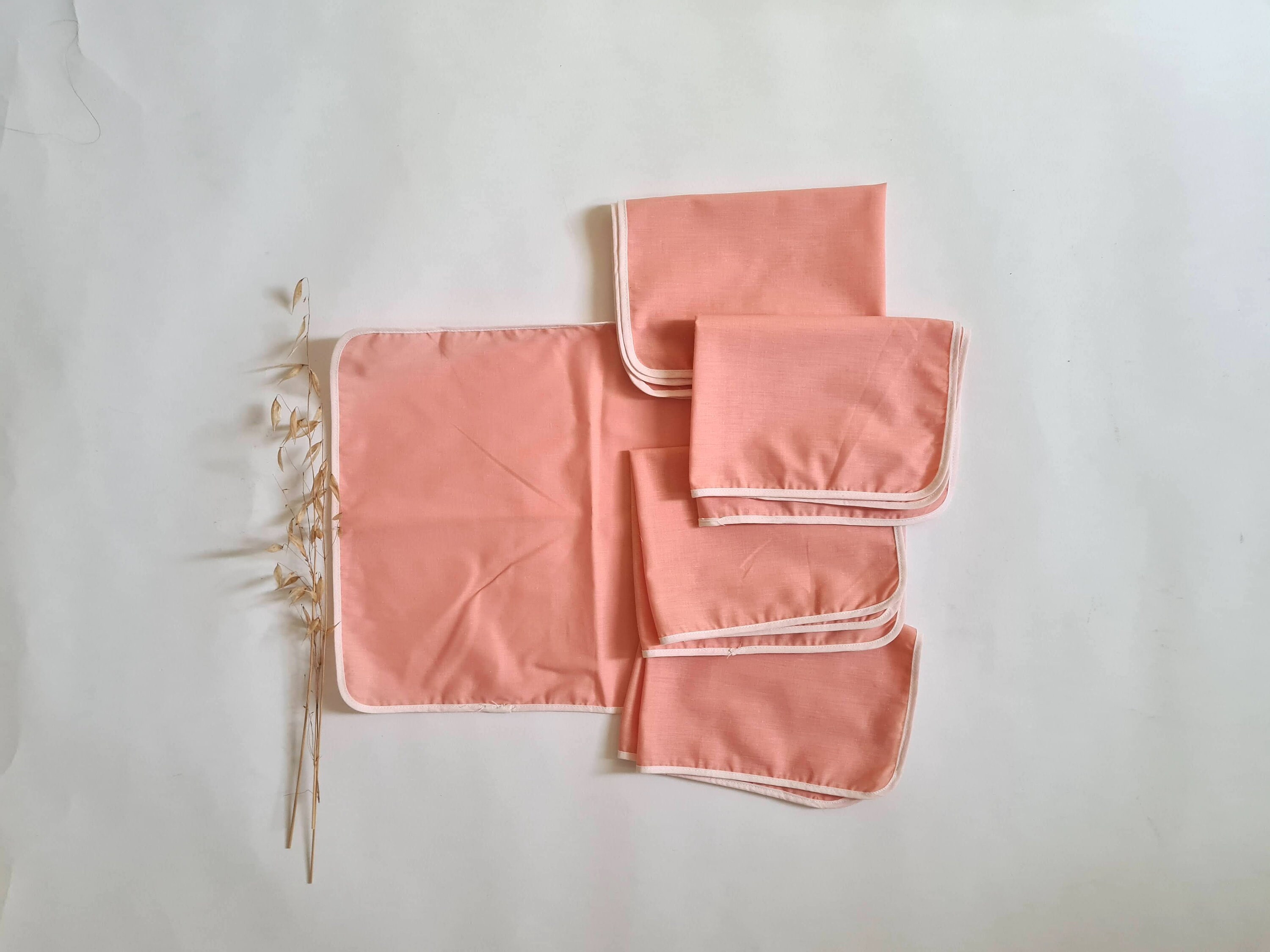Vintage Set Tablecloth Napkin Cotton Fabric Salmon Pink 5 Set  